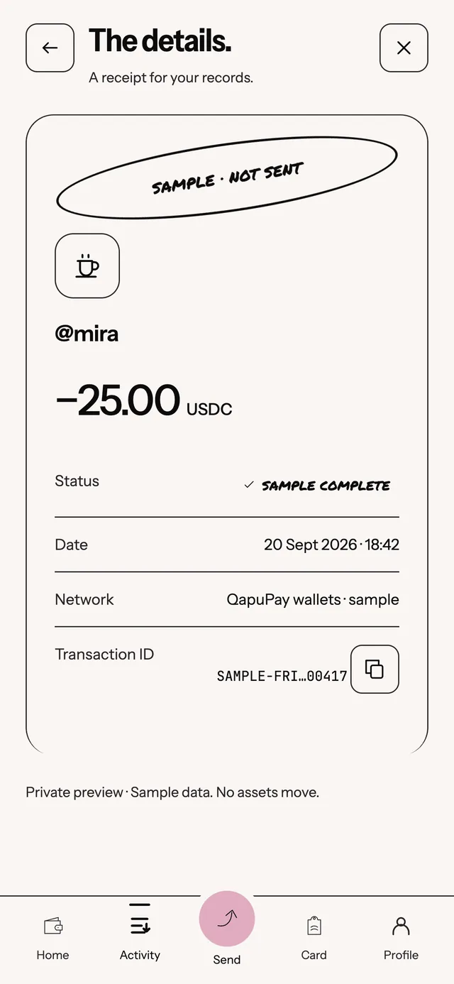 Receipt prototype screen