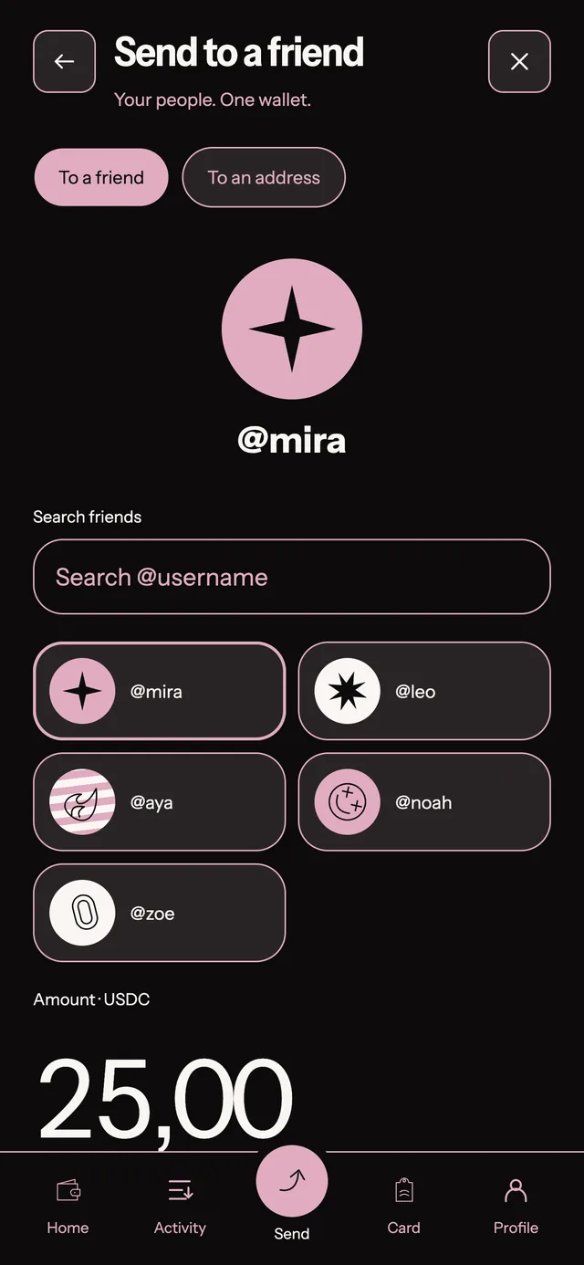 Send a friend prototype screen